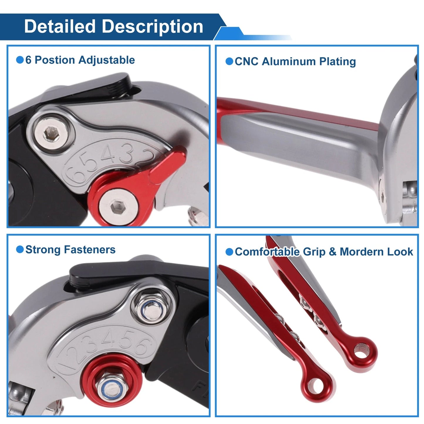 Adjustable Brake Clutch Levers for Kawasaki ZZR600 (2005–2009) Titanium Red