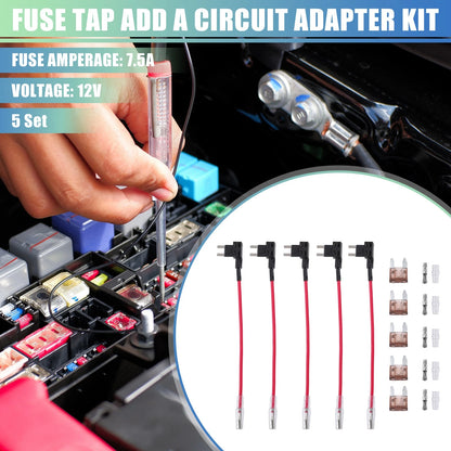 Set of 5 Car Fuse Tap Circuit Adapters for 12V Mini Blade Fuses