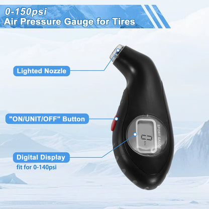 Tire Pressure Gauge 0-140psi with LED Lights for Tires