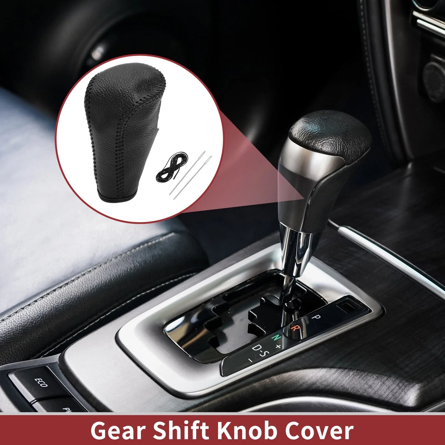 Car Gear Shift Knob Cover for Honda Accord (2008-2012) - Pebbled Black Faux Leather