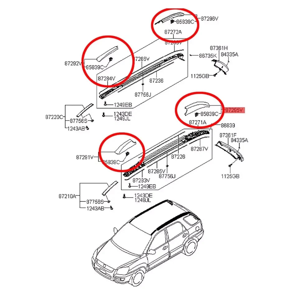 Roof Rack Covers / 4pcs / Black for Kia Sportage (2004–2007)