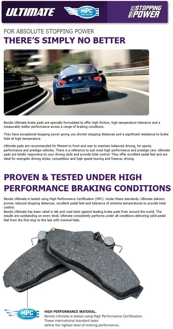 Set of 4 Bendix Ultimate Rear Disc Brake Pads for Subaru BRZ (2012–2019)