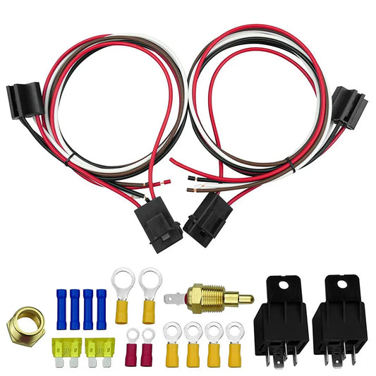 Dual Electric Fan Relay Kit 12V 20/30/40 Amp w/ Thermostatic Sensor for Car