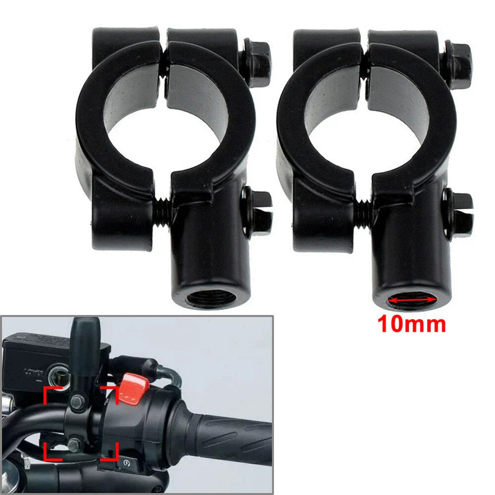 22MM Handlebar Mirror Mounts Clamps for Motorcycle Black (M10) - Pair