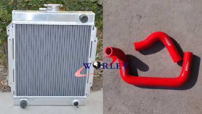 3 Row Alloy Radiator + Blue Hose for Datsun 1200 120Y B110 (1970-1976)