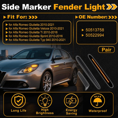 Side Marker Fender Light 50513758 for Alfa Romeo Giulietta (2010–2021) Smoked Lens