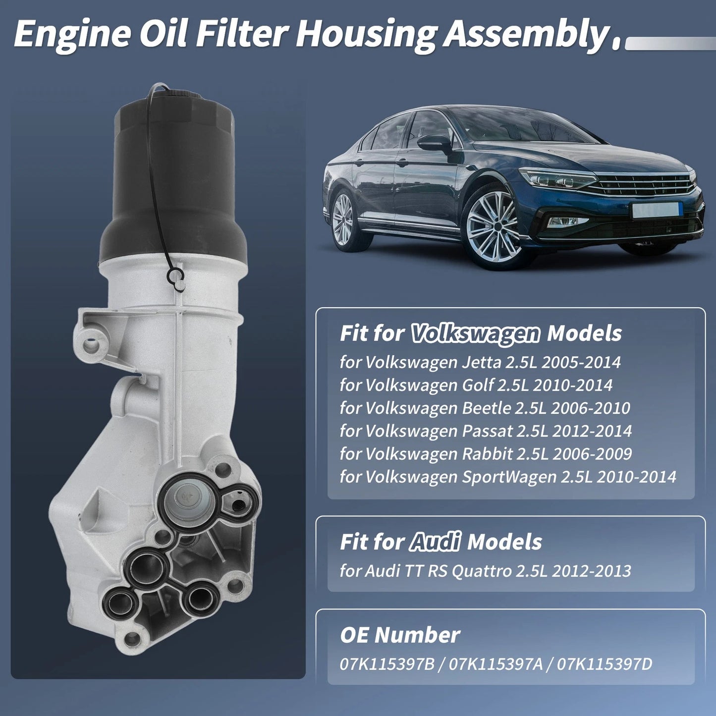 Engine Oil Filter Housing Assembly for VW Golf 2.5L (2010–2014) No. 07K115397B