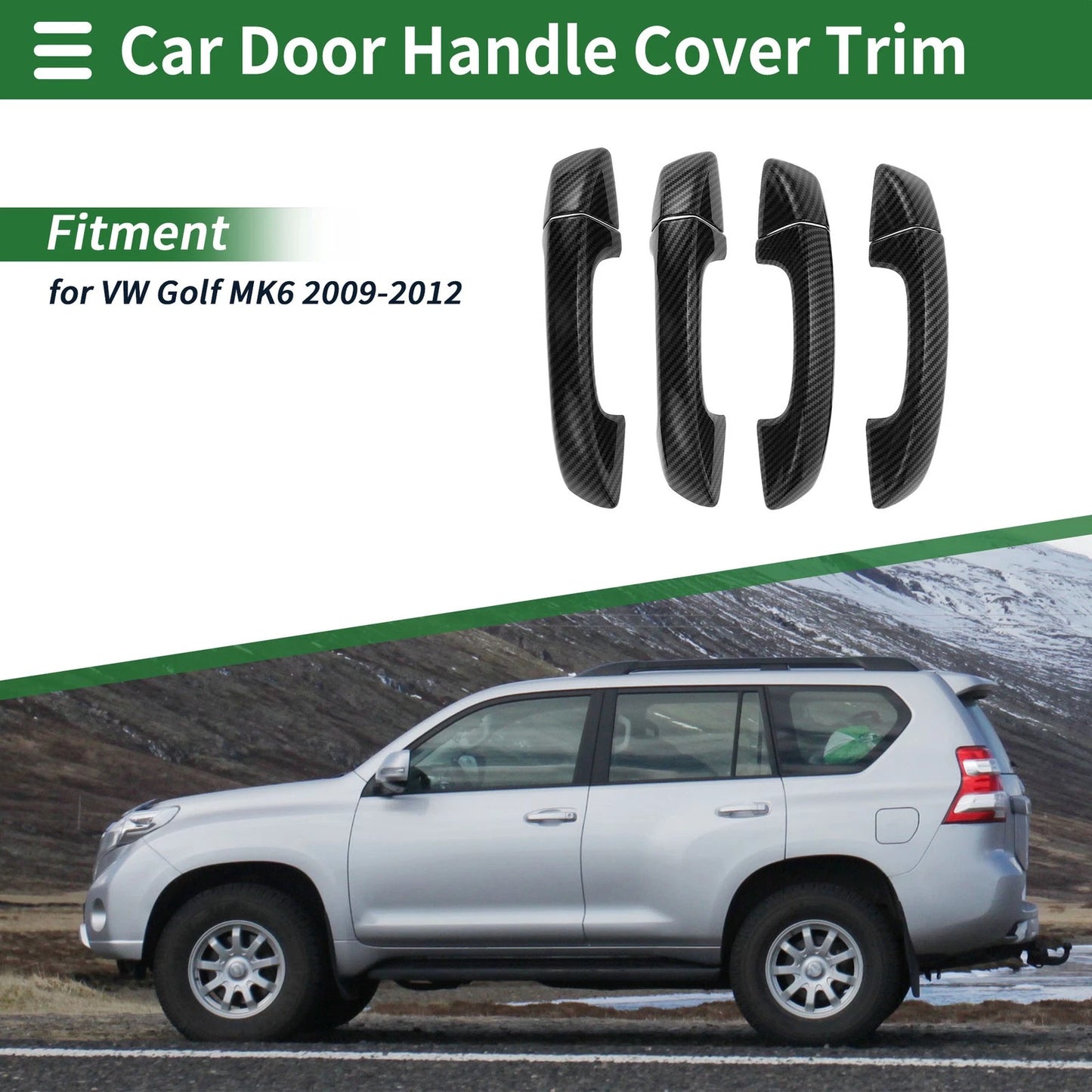 Car Door Handle Cover Trim for VW Golf MK6 (2009–2012) Carbon Fiber Black