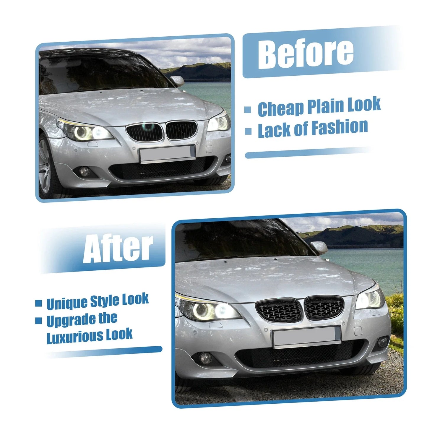 Pair Front Hood Bumper Grille for BMW 5 Series E60 (2004-2009) Black