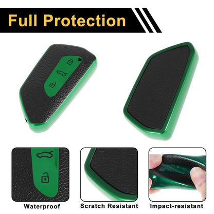 Green TPU Car Key Case for VW Golf 8 (2020–Present) - 3 Buttons