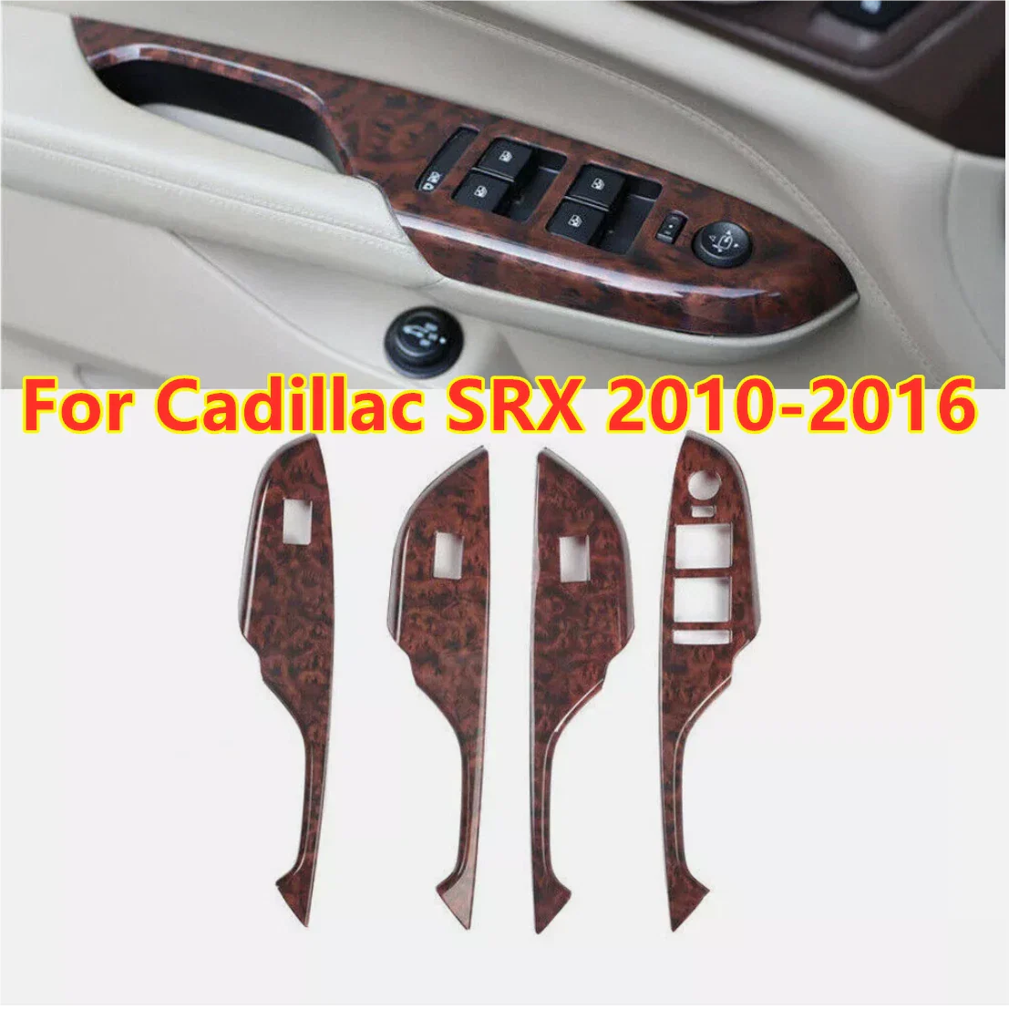 4Pcs Woodgrain Window Lift Switch Cover for Cadillac SRX (2010–2016)