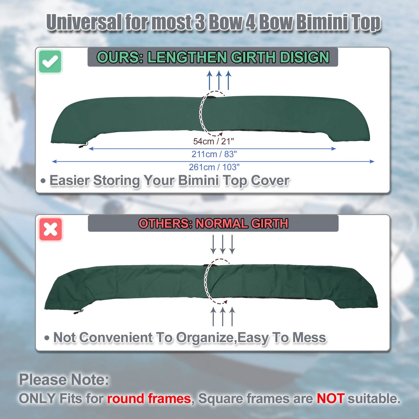 Bimini Top Storage Boot Cover for Universal Fit (97"-103" W) Green