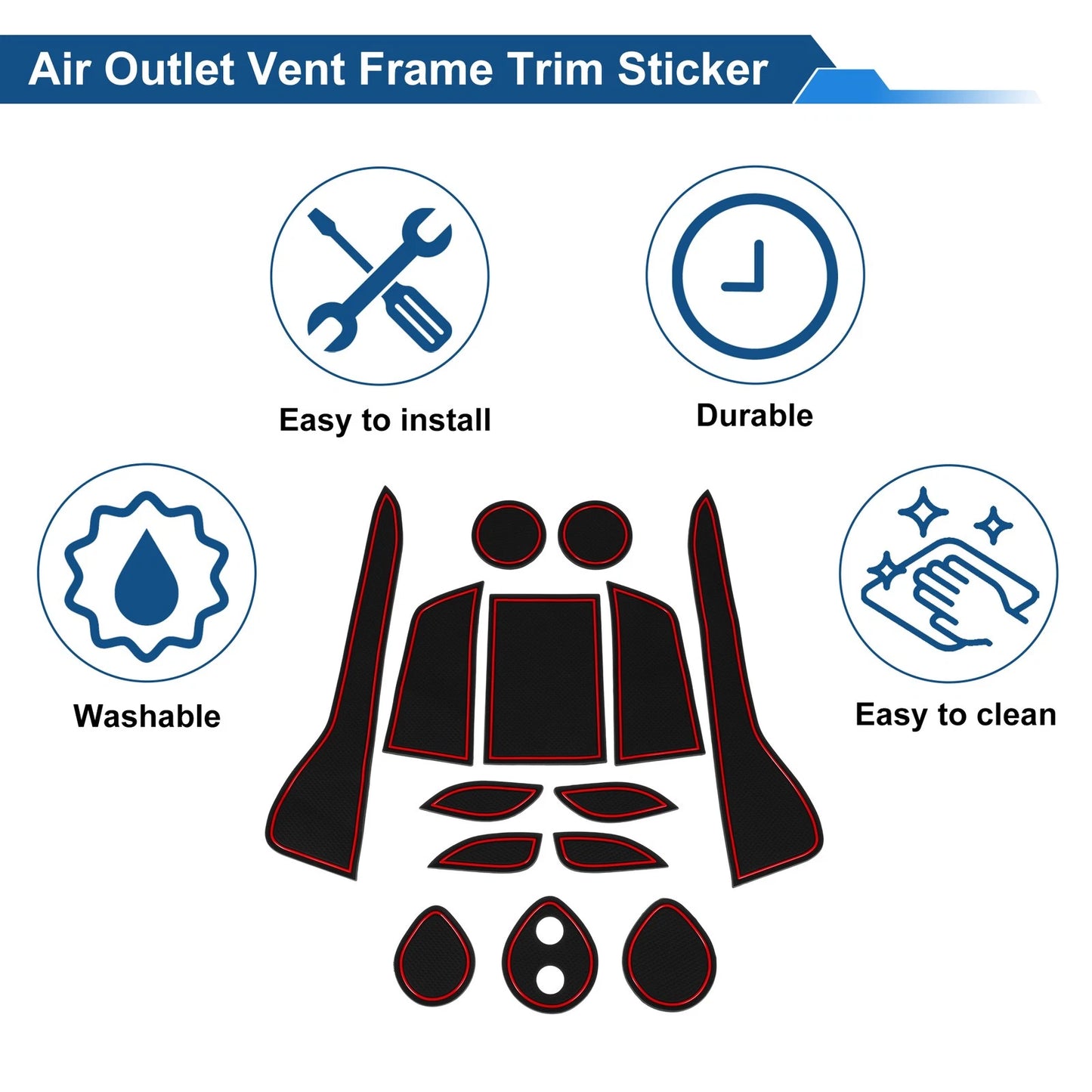 Set of 14 Non-Slip Mats for Toyota C-HR ZYX10/NGX50 (2016–2023) PVC Red
