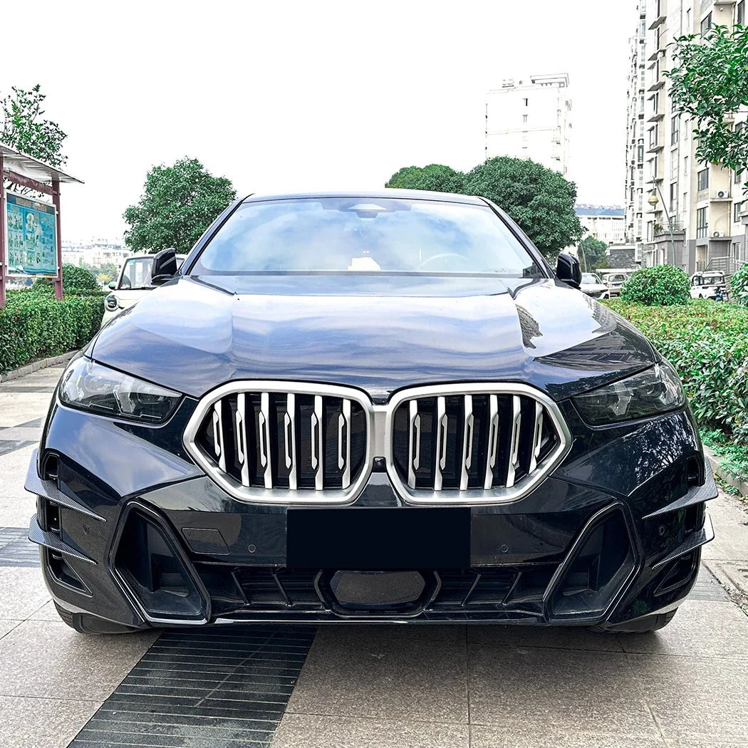 Carbon Look Front Bumper Side Fin Canard Splitter for BMW X6 (2023–2025)