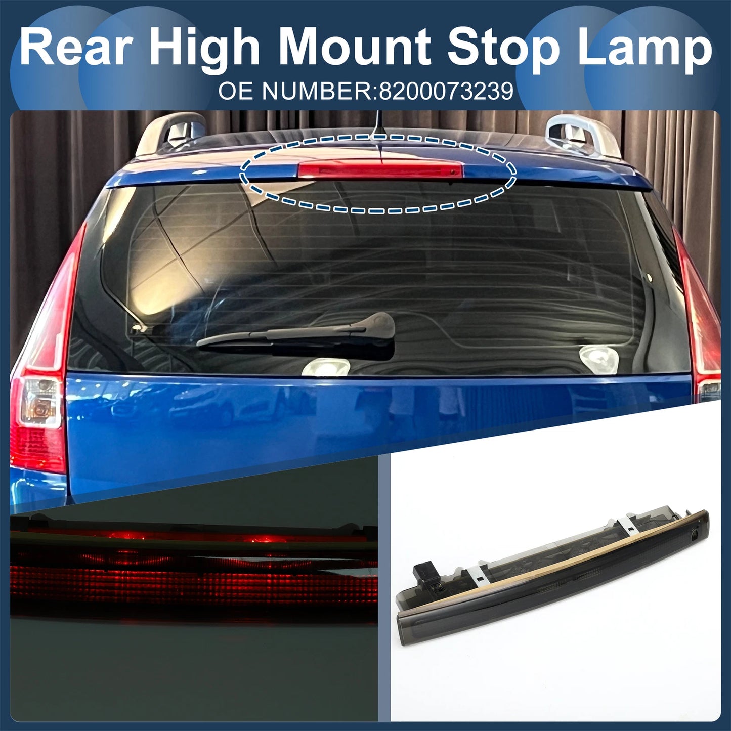 LED Third Brake Light for Renault Megane Mk2 (2002–2009) Black Housing