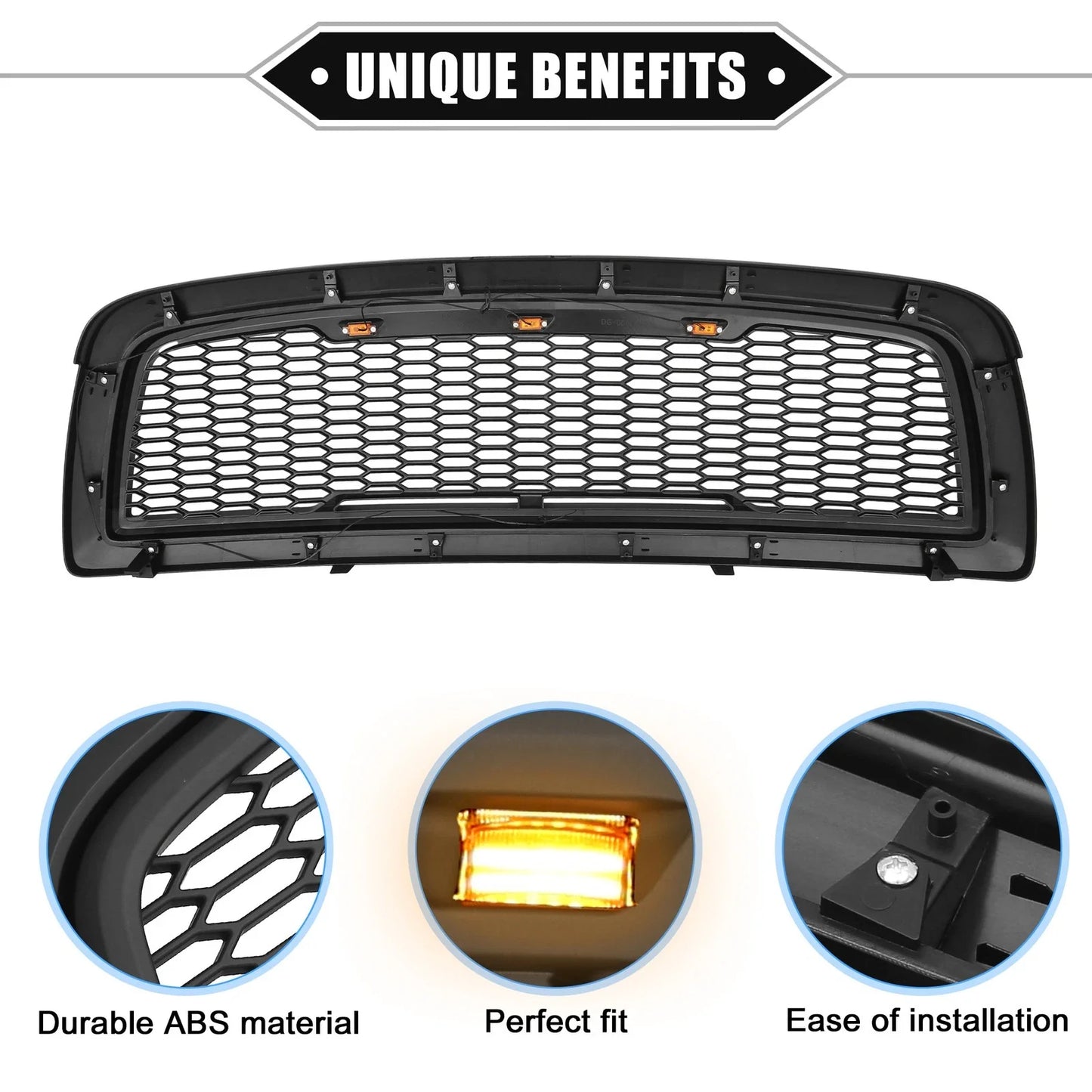 Front Grille Assembly with LED Lights for Dodge Ram 3500 (2010) Matte Black