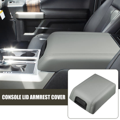 Center Console Lid Armrest Cover for Ford F-150 (2015–2023) Gray Faux Leather