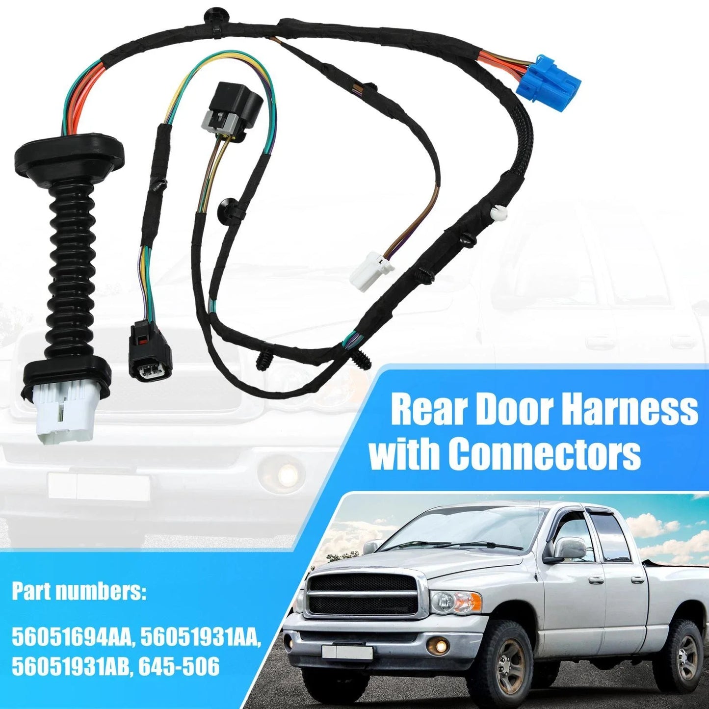 Rear Door Harness with Connector for Dodge RAM 1500 2500 3500 4500 (2010-2023)