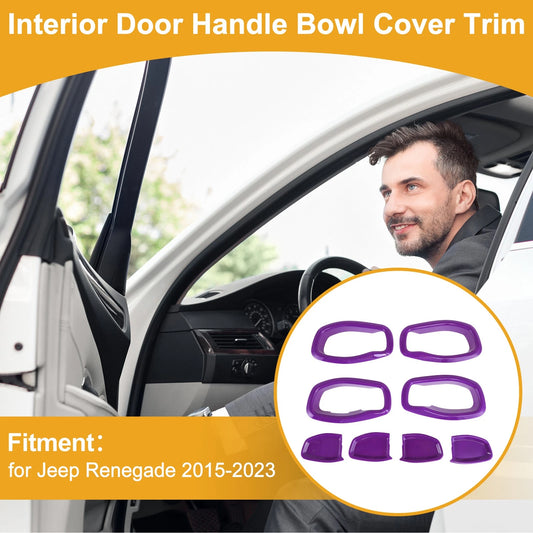 Set of 4 Purple ABS Interior Door Handle Bowl Cover Trim for Jeep Renegade (2015–2023)