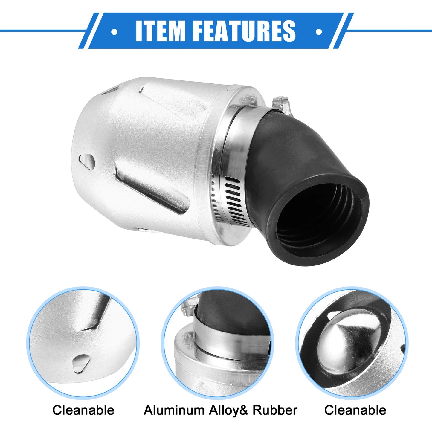 Air Filter for Universal Motorcycle (35mm ID, 90x60mm) Aluminum Alloy Silver