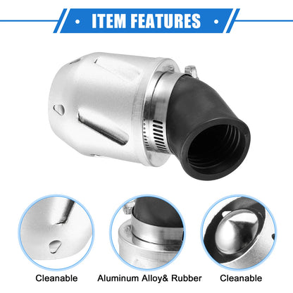 Air Filter for Universal Motorcycle (35mm ID, 90x60mm) Aluminum Alloy Silver