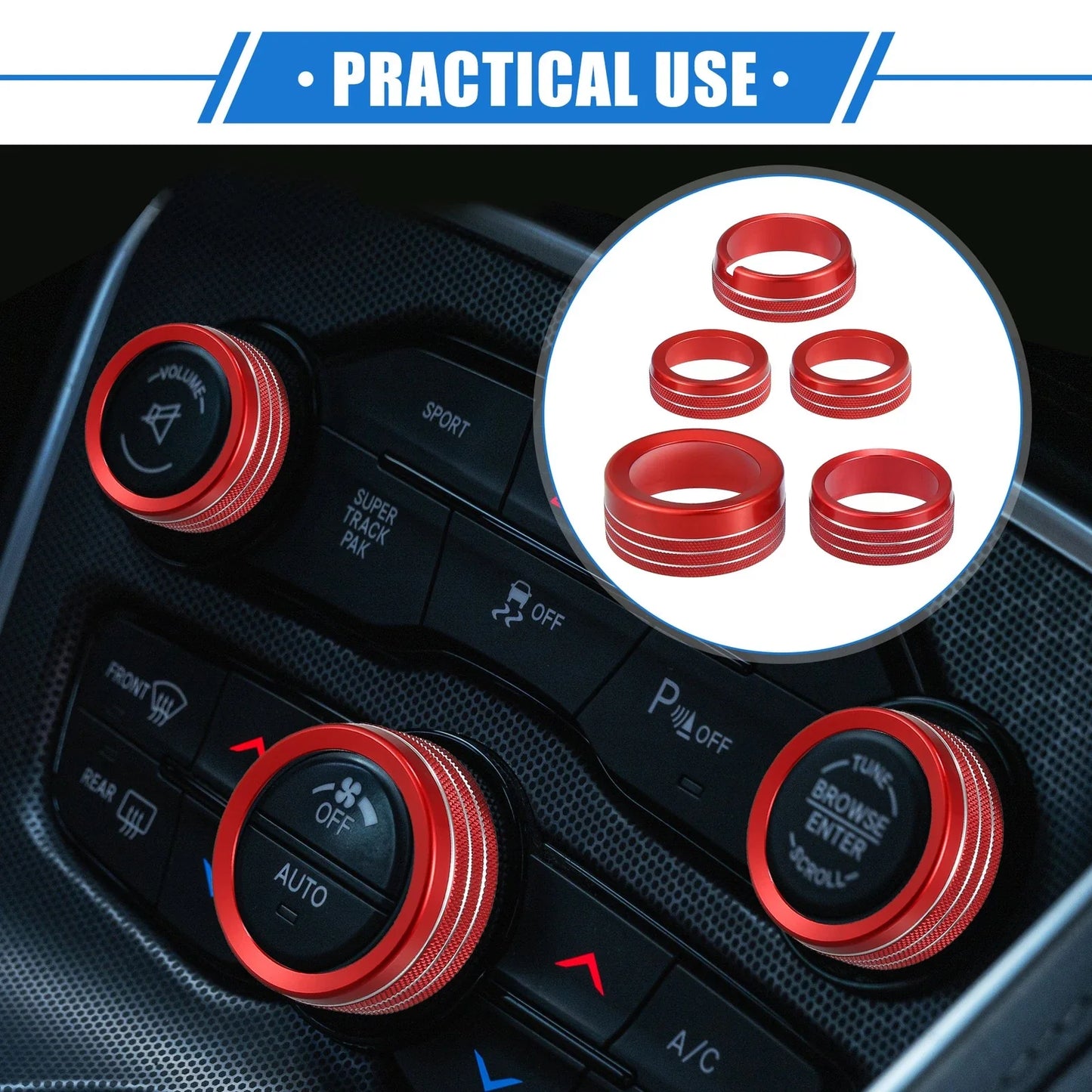 5 Pcs AC Climate Control Knob Rings for Chrysler 300, Dodge Challenger (2005-2023)