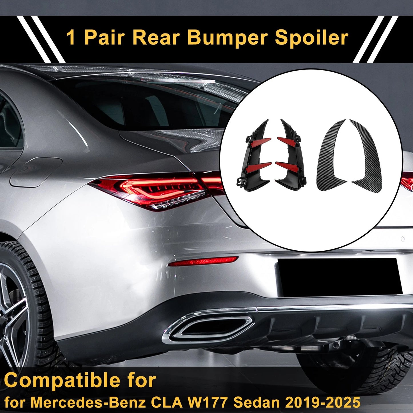 1 Pair Rear Bumper Spoiler for Mercedes-Benz CLA W177 (2019–2025) Black ABS