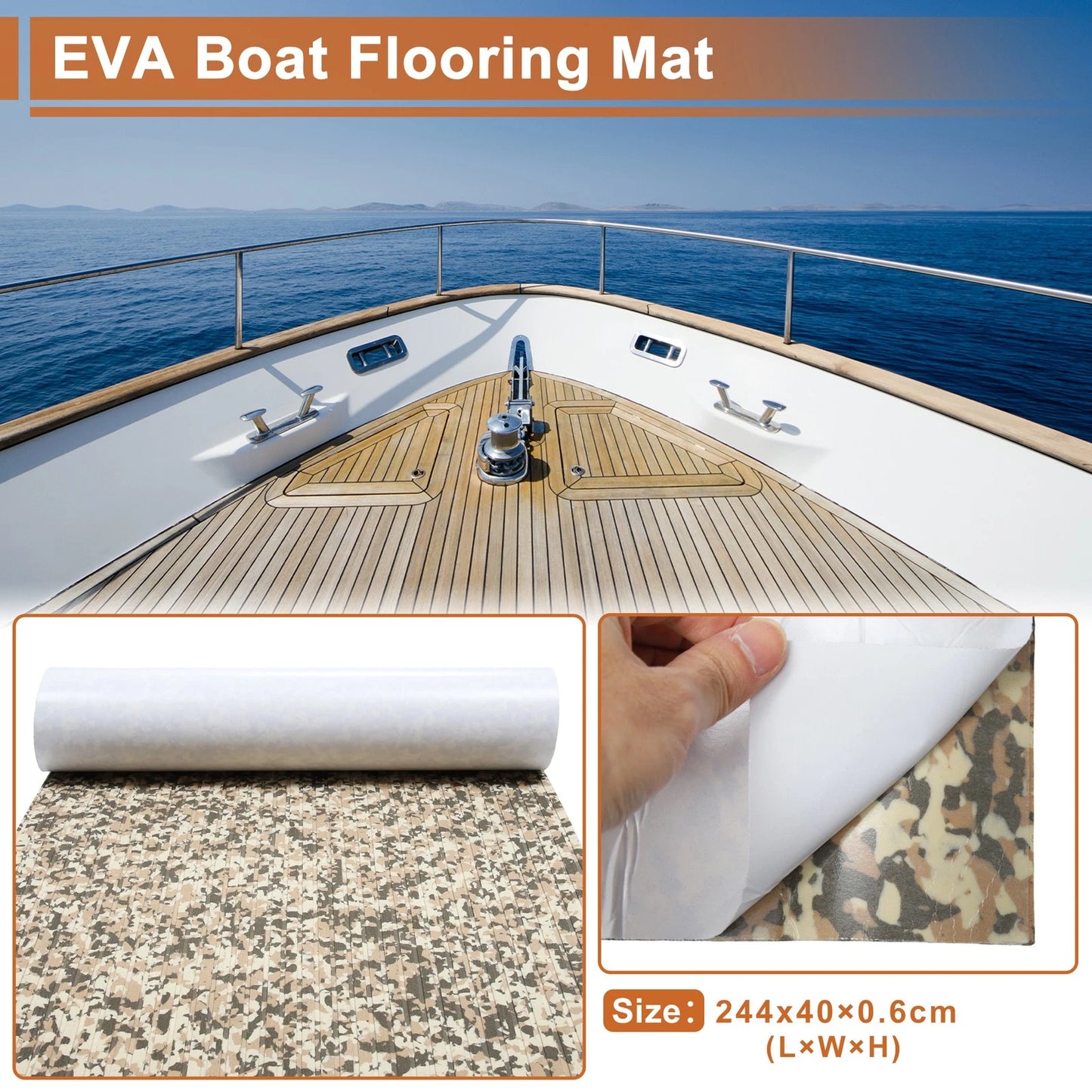 Self-Adhesive Boat Flooring Strip for 96" L x 16" W (EVA Camo Brown)
