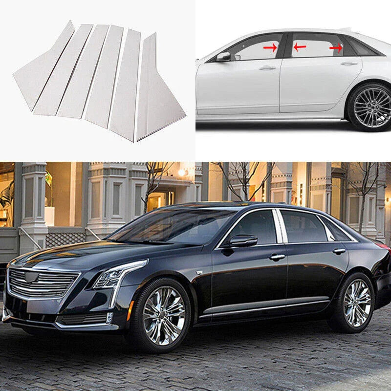 Chrome Steel Door Window BC Pillar Posts Cover for Cadillac CT6 (2016–2020)