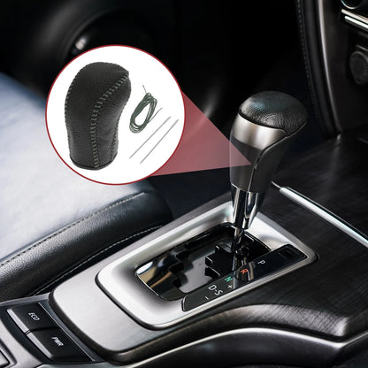 1 Pc Gear Shift Knob Cover for Hyundai Tucson (2015–2018) Black Grey Faux Leather
