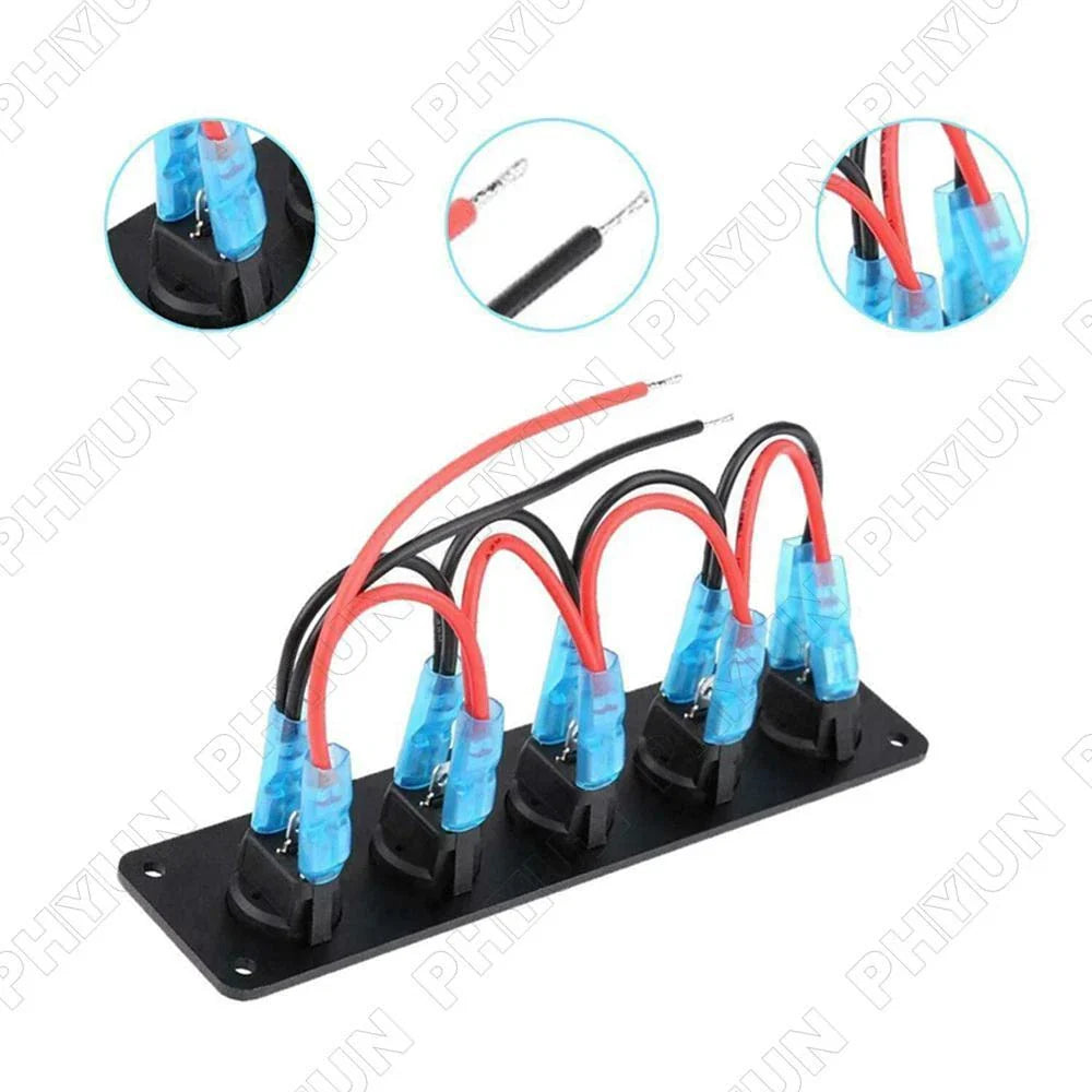5 Gang On-off Toggle Rocker Switch Panel 12V for Car Boat Marine RV Truck Blue