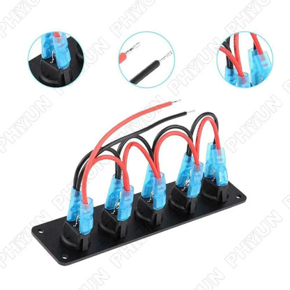 5 Gang On-off Toggle Rocker Switch Panel 12V for Car Boat Marine RV Truck Blue