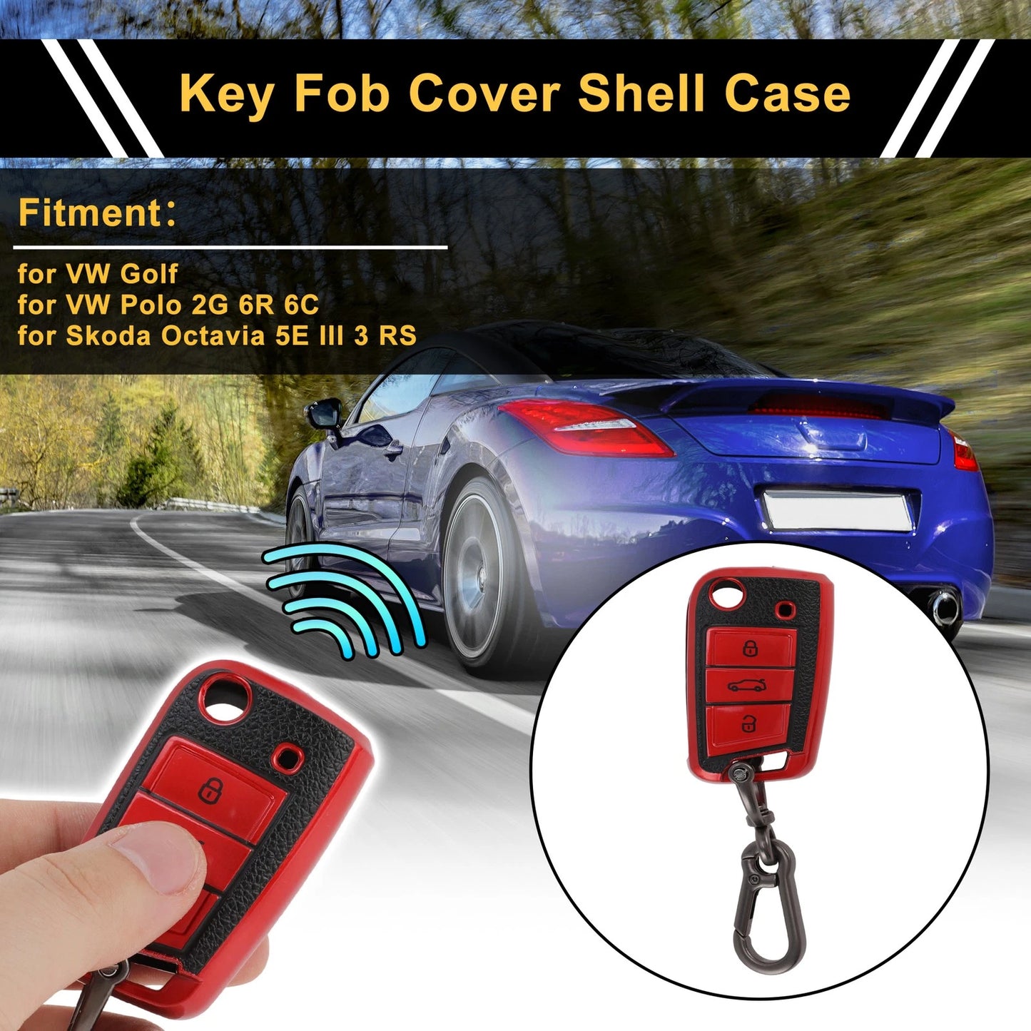 Red TPU Key Case for VW Golf (2010–2023) - 3 Buttons Remote Fob Cover