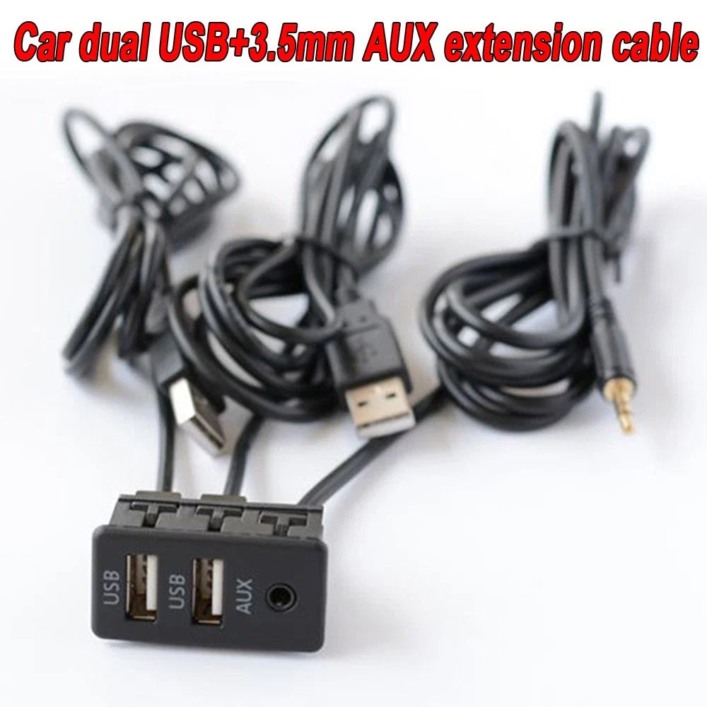Dual USB 2.0 Car Charger with 3.3mm AUX Extension Cords