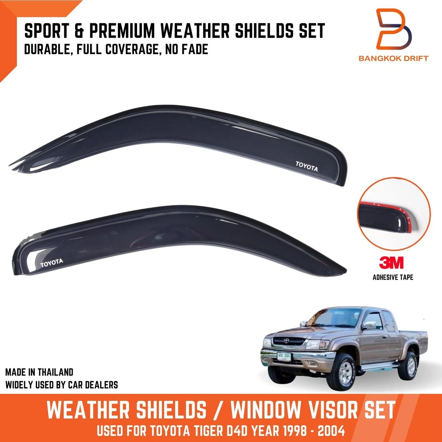 Weather Shield Window Visor Rain Guard for Toyota Hilux (1997-2004)