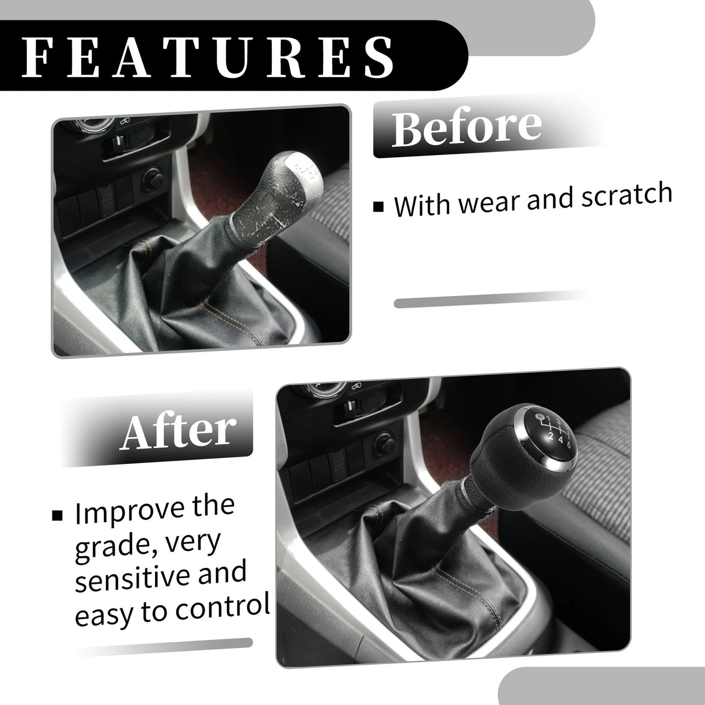 6 Speed Manual Gear Shift Knob for Toyota Corolla Yaris RAV4 (2000–2023) Faux Leather Black