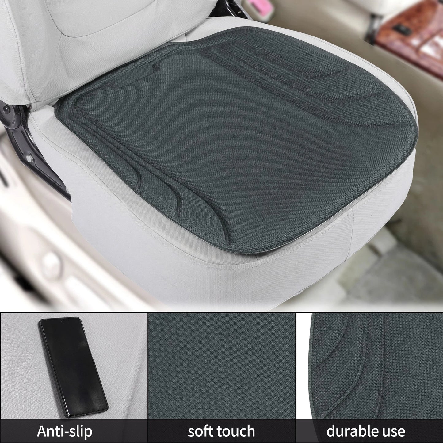 Car Bottom Seat Pad Cover for Universal Fit (Dark Gray Seaweed Fiber Latex)