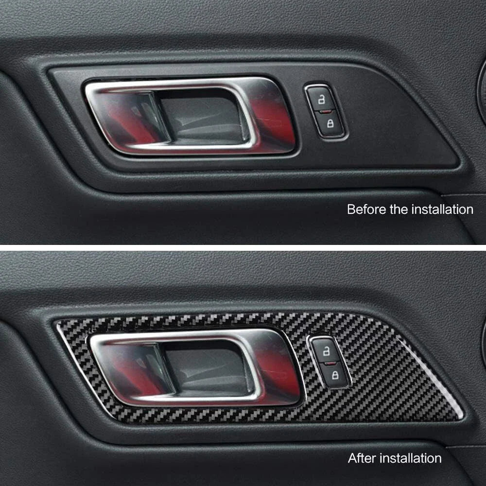Carbon Fiber Interior Door Handle Trim Cover for Ford Mustang (2015-2022)
