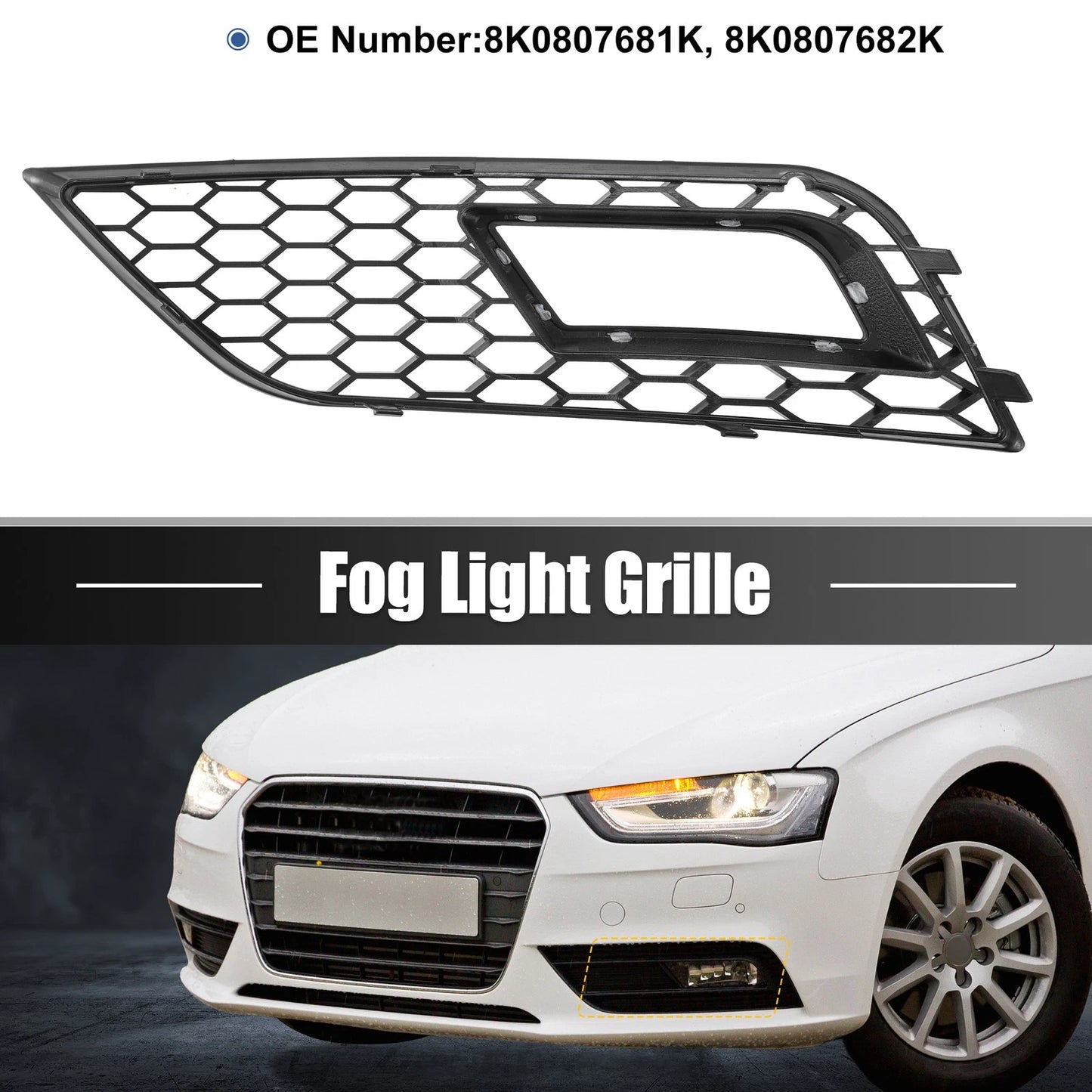 Pair Front Bumper Fog Light Mesh Grille Cover for Audi A4 B8.5 (2013–2016)