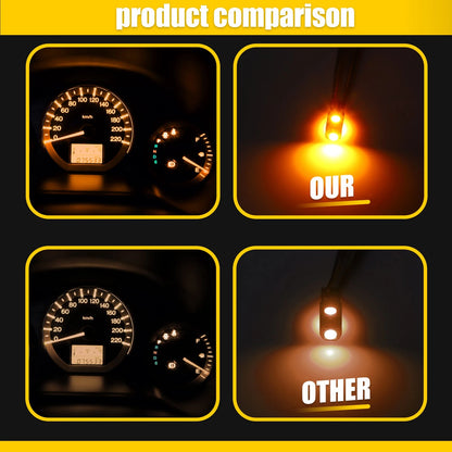 Set of 2 T5 3030 3SMD LED Bulbs Light Yellow for Car Instrument Panel