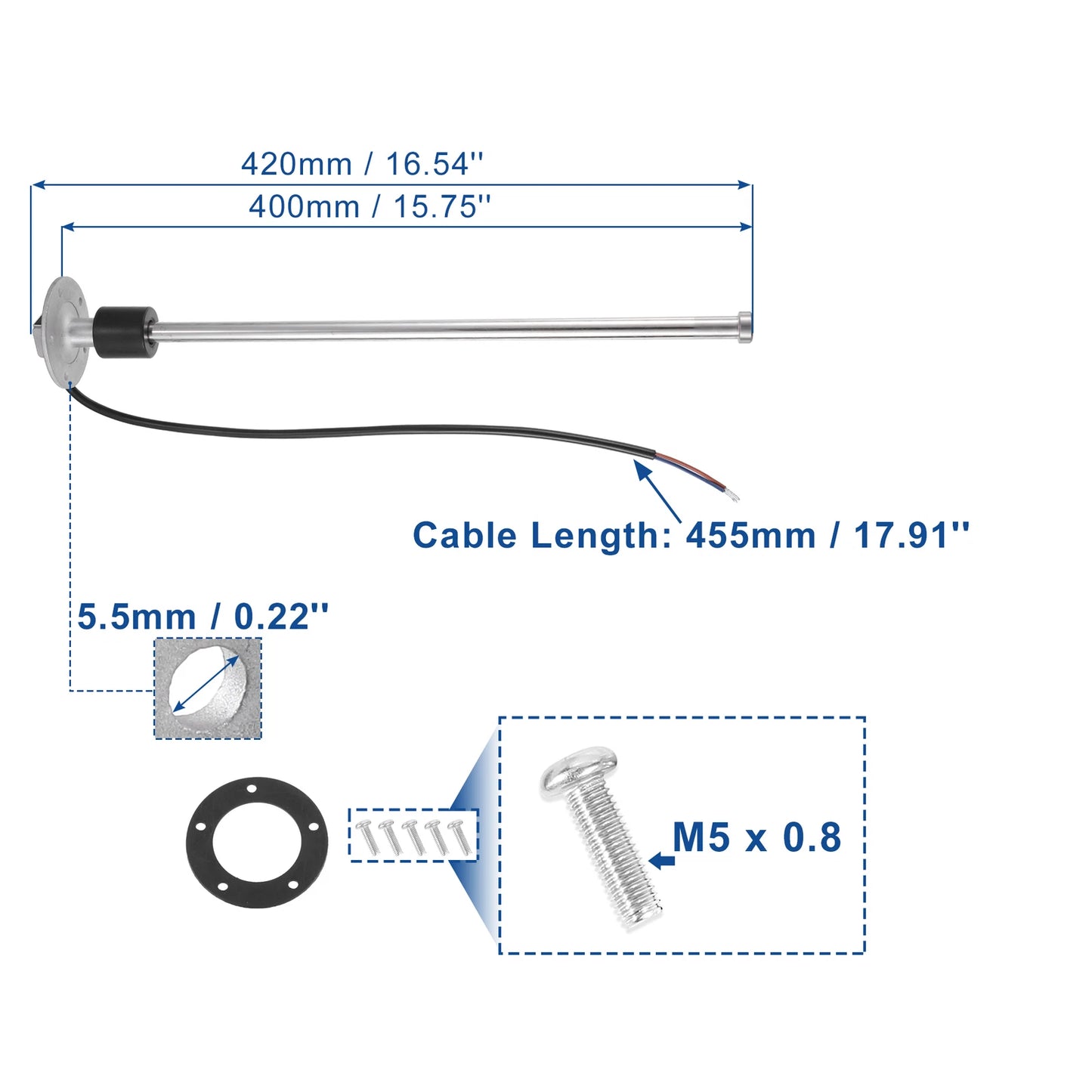 Set of 2 Fuel Level Sensors for Boat Car (240-33 Ohms, 400mm)