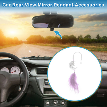 Moon Feather Pendant for Car Rear View Mirror Accessories (Light Purple)