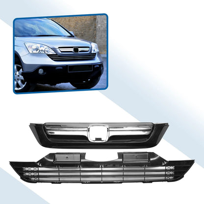 Front Bumper Grille for Honda CR-V (2007-2009) - Chrome Silver Tone Black Set