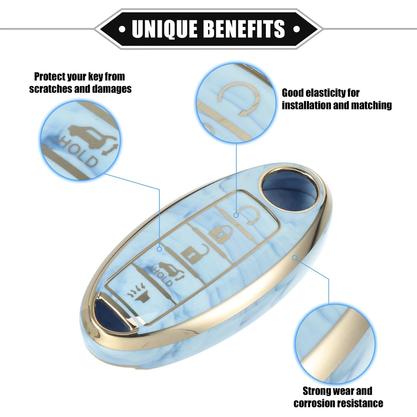 5 Button Smart Key Fob Cover for Nissan Altima Maxima Infiniti (TPU Blue)