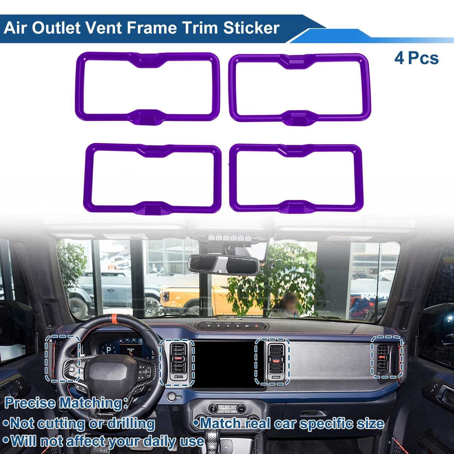 Set of 4 Air Condition Outlet Vent Trim Cover Frame for Ford Bronco (2021–2024) Purple