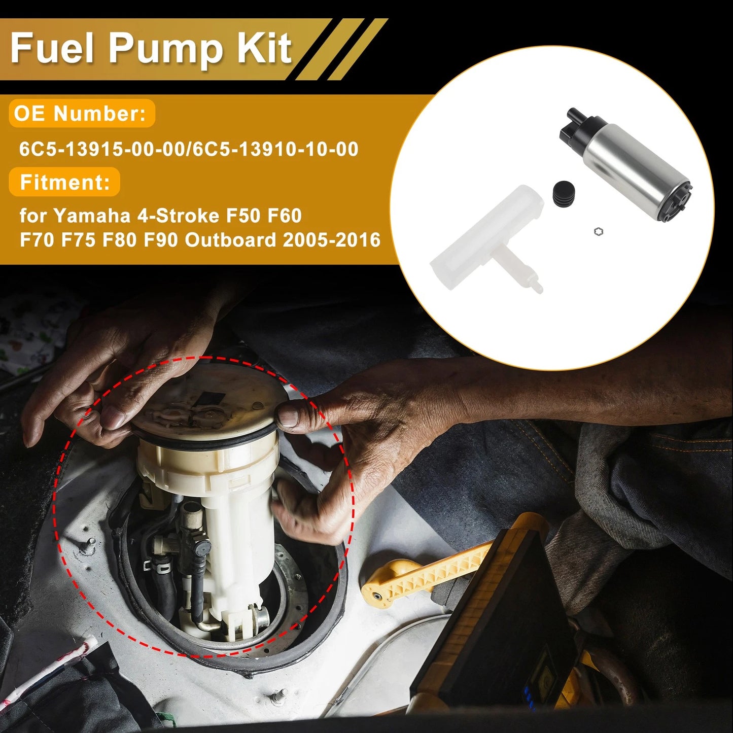 Fuel Pump for Yamaha 4-Stroke F50 F60 F70 F75 F80 F90 (2000–2023) 6C5-13915-00-00