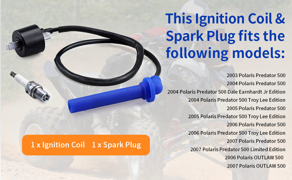 Ignition Coil & Spark Plug for Polaris ATV Predator 500 (2003–2007)