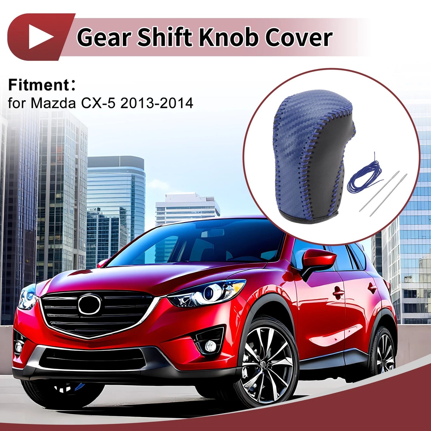 1 Pc Gear Shift Knob Cover for Mazda CX-5 (2013–2014) Black Blue Faux Leather