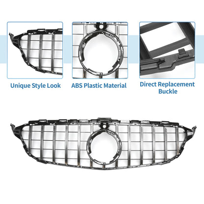 Front Upper Bumper Grille for Mercedes-Benz C180 (Chrome, Silver, Black)