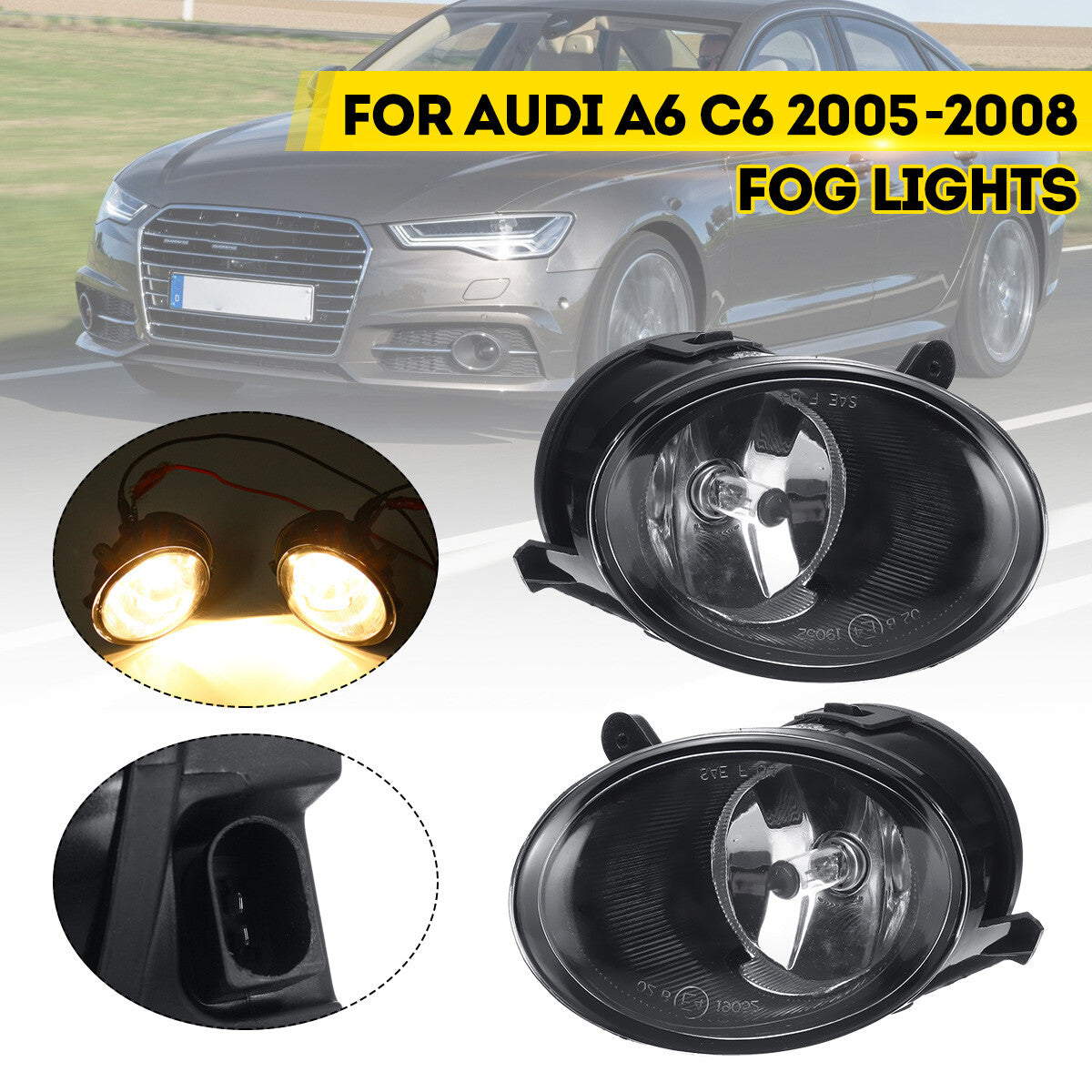 2X Fog Lights for Audi A6 Quattro (2005–2008) Clear Bumper Driving Lamps